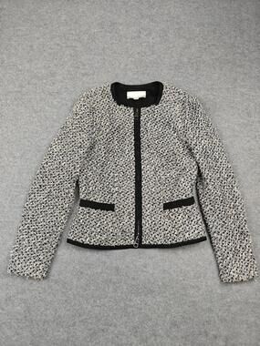 HUGO BOSS Jacket Womens 6 Multicolor Tweed Collarless Full Zip Pockets Lined